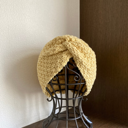 手編み　すっぽりかぶるコットンのターバン帽子・ケア帽子　 5枚目の画像