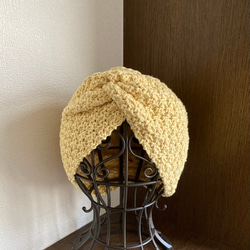 手編み　すっぽりかぶるコットンのターバン帽子・ケア帽子　 2枚目の画像