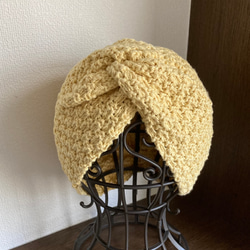 手編み　すっぽりかぶるコットンのターバン帽子・ケア帽子　 3枚目の画像