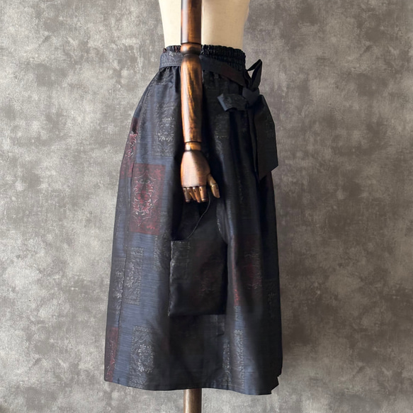 着物リメイクギャザースカート & スヌード〜四季で心地良い上質大島紬素材〜kimono remake skirt 7枚目の画像