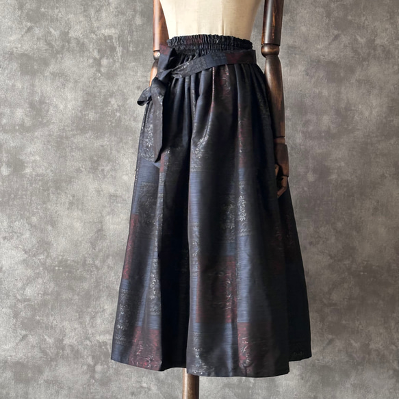 着物リメイクギャザースカート & スヌード〜四季で心地良い上質大島紬素材〜kimono remake skirt 5枚目の画像