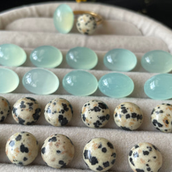 〈夏盛れリング〉天然石フォークリング Dalmatian jasper×シーブルーカルセドニー　　フリーリング 9枚目の画像