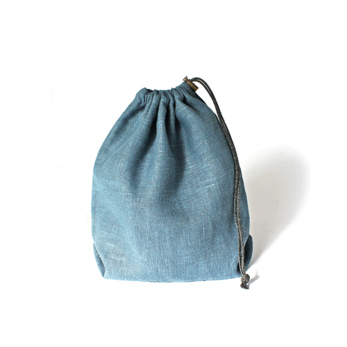 Kinchaku Basic M リネンキャンバス スモーキーブルー [巾着袋 麻 厚手