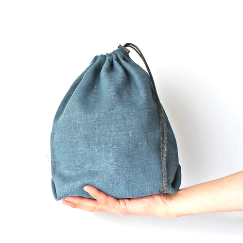 Kinchaku Basic M リネンキャンバス スモーキーブルー [巾着袋 麻 厚手