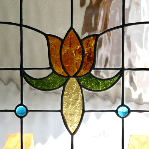 ステンドグラス ＊オレンジのアンティークチューリップの衝立パネル