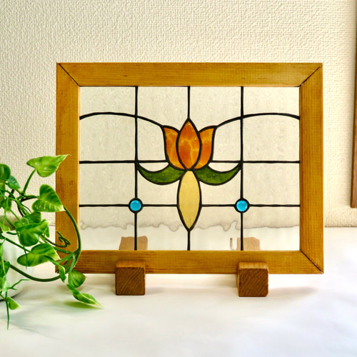 ステンドグラス ＊オレンジのアンティークチューリップの衝立