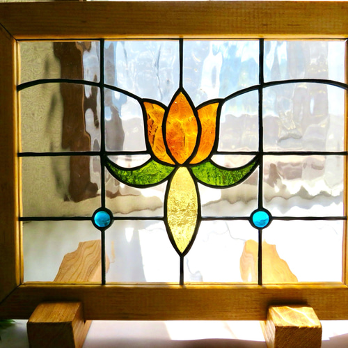 ステンドグラス ＊オレンジのアンティークチューリップの衝立