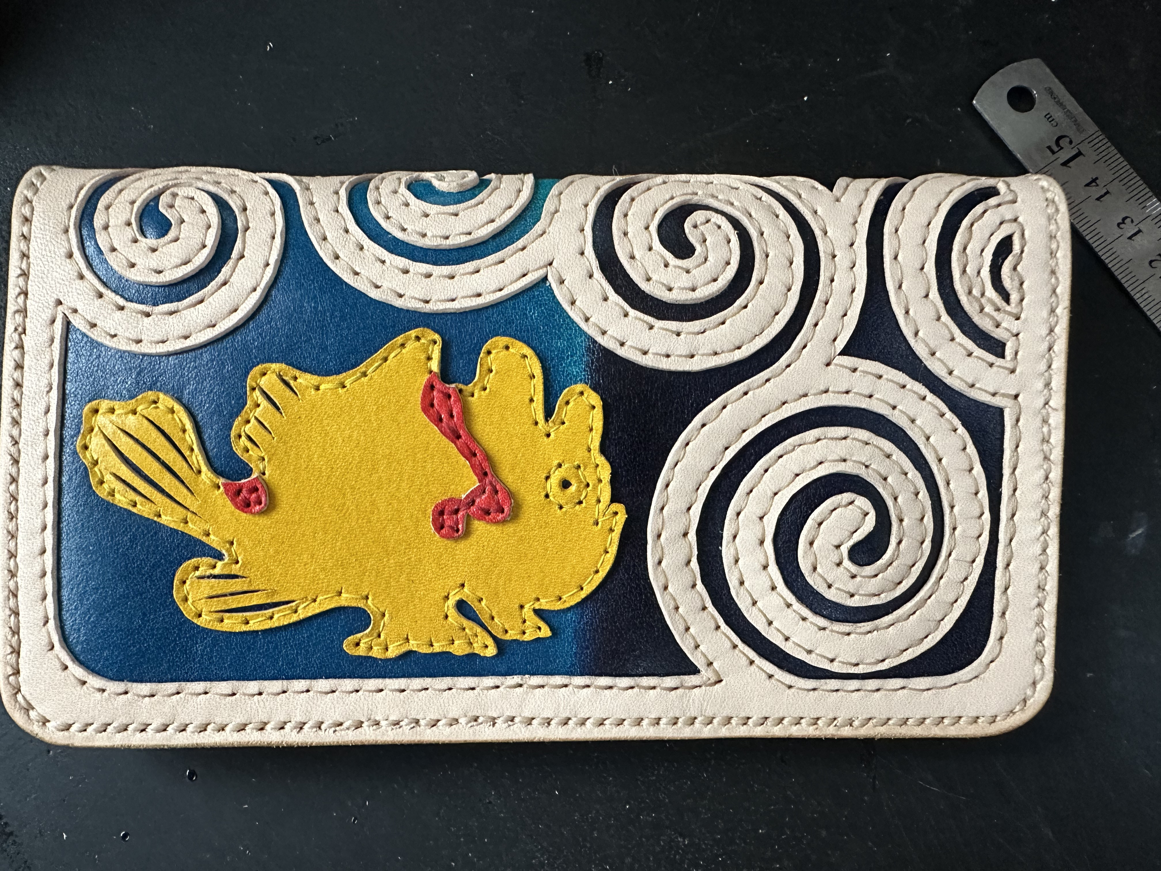 イエローカエルアンコウ　トラッカーウォレット　姫路ヌメ革ハンドメイド