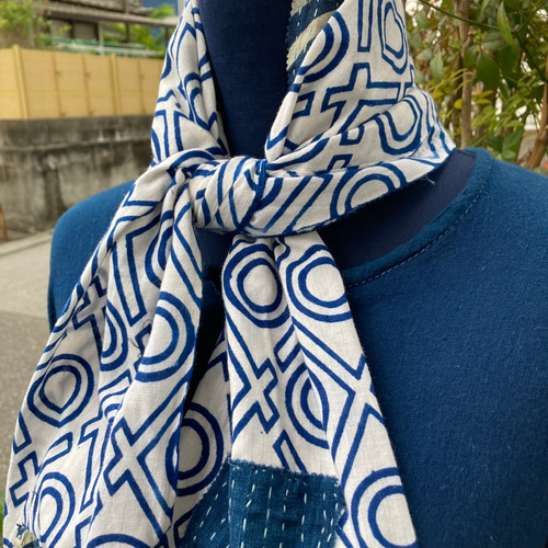 古布絣パッチワーク襟元あったかストール