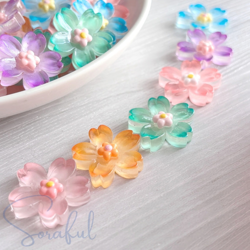 6色セット】桜 クリア フラワーパーツ 花びら 花【デコパーツ】D-0586