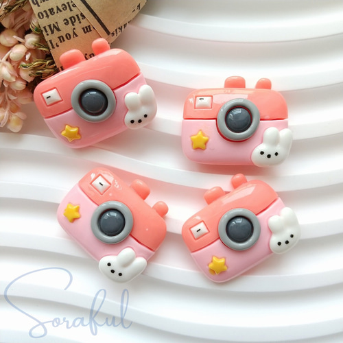 4個】うさぎのカメラ【デコパーツ】 D-0176 デコパーツ ソラフル