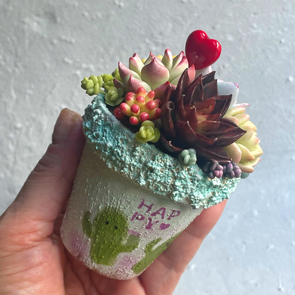 多肉寄せ植え♡サボ鉢♪エケベリア 樹脂粘土 リメ鉢 固定 多肉植物 Tea
