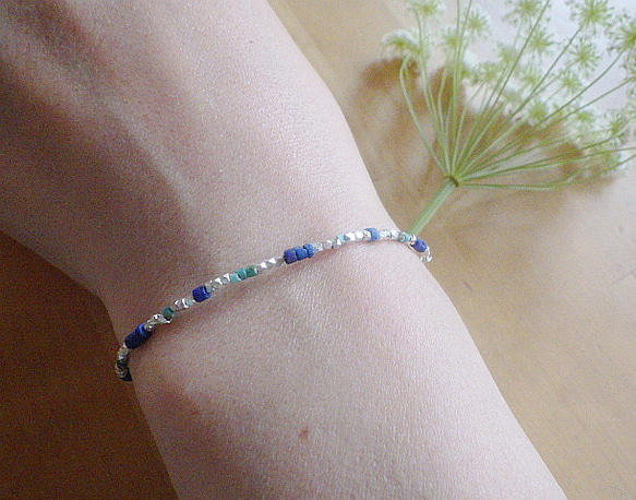 *sv925*Karen Silver Lapislazuli & Turquoise Bracelet　ユニセックス☆ 4枚目の画像