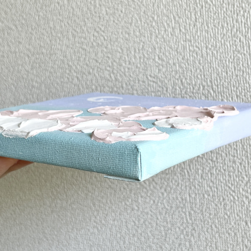 お月様のうさぎ」原画 パステルカラー 空 テクスチャーアート 絵画