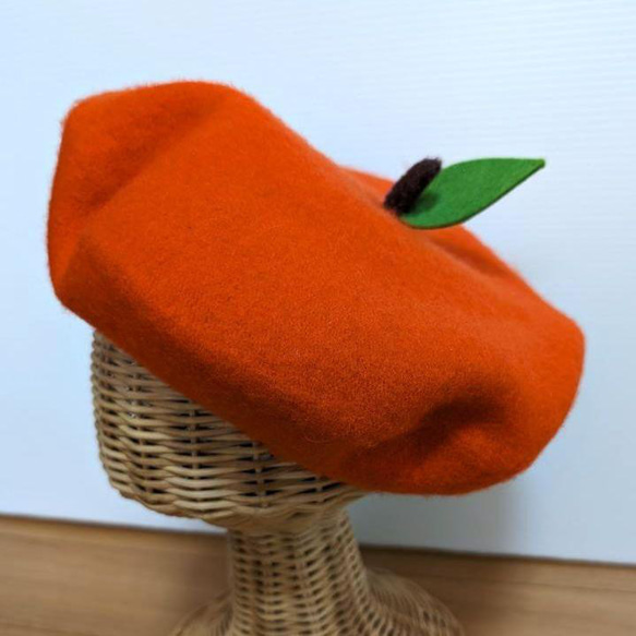 可愛い　ミカン　フェルトベレー帽　果物　オレンジ 1枚目の画像