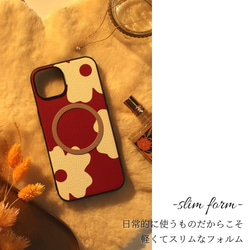 iphone ケース 本革 15 14 13 mini レザー 花柄 マグセーフ対応 ゴートレザー 山羊革 スマホケース 5枚目の画像