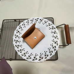 レザー　本革　ストラップ付きコインケース　茶色 2枚目の画像