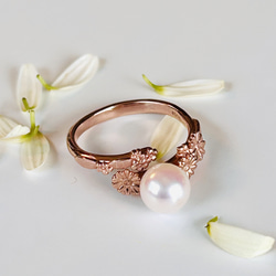 白玫瑰珍珠與玫瑰金瑪格麗特開口戒指 [免運費] Akoya 珍珠均碼 第8張的照片