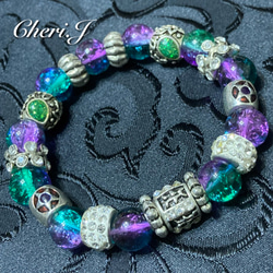 神秘的な輝き♪エメラルドグリーン☆ホタルガラスブレスレット【No.352