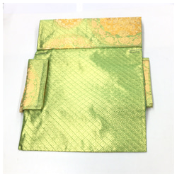 美品　正絹　袋帯 　グリーンゴールド　華紋　二部式　二重太鼓　作り帯 4枚目の画像