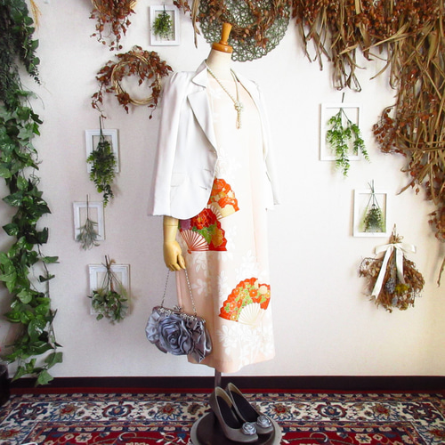 大きめサイズ】着物ドレス◎枳殻◎細見え縦長シルエット&オール 