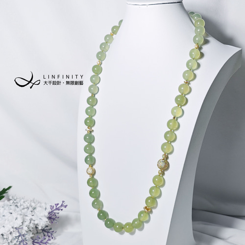 本来080 天然石大粒翡翠ビーズネックレス 緑色 本来080様専用
