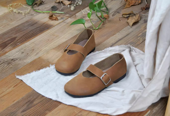 手作りの靴 牛革 バレエシューズ カジュアルフラットシューズ　本革 レディース靴 履きやすい メアリージェーンの靴 16枚目の画像