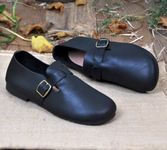 手作りの靴 母の日 本革 カジュアルフラットシューズ レディース靴 履きやすい パンプス 11枚目の画像