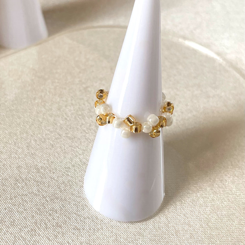 No.17【ビーズリング3点セット】ミルクハニー 《韓国 可愛い ビーズ