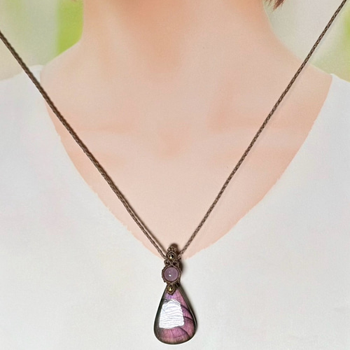 桃李』ラブラドライトとクンツァイトのマクラメペンダント ネックレス