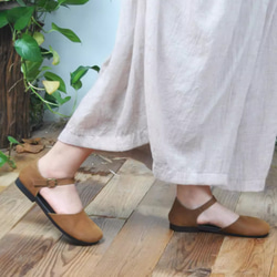手作りの靴 本革のサンダル　牛革  カジュアルフラットシューズ　 レディース靴 履きやすい メアリージェーンの靴 6枚目の画像