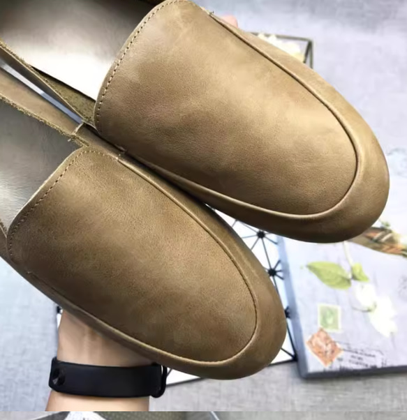 手作りの靴 母の日 本革 カジュアルフラットシューズ レディース靴 履きやすい パンプス 4枚目の画像