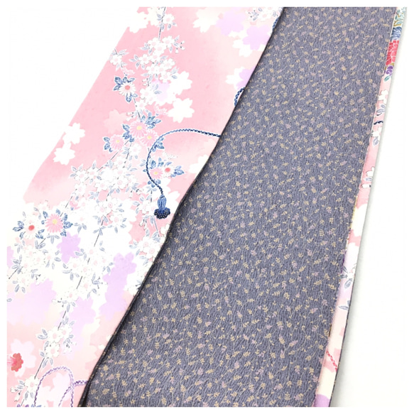 正絹　半幅帯　ピンク　華小紋ｘラベンダー　長さ468cm 4枚目の画像