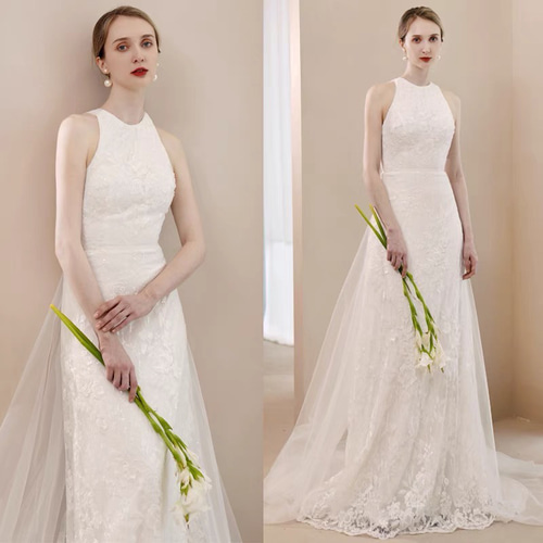 バッククロス フラワーレース ホルターネック 二次会ドレス 前撮り  