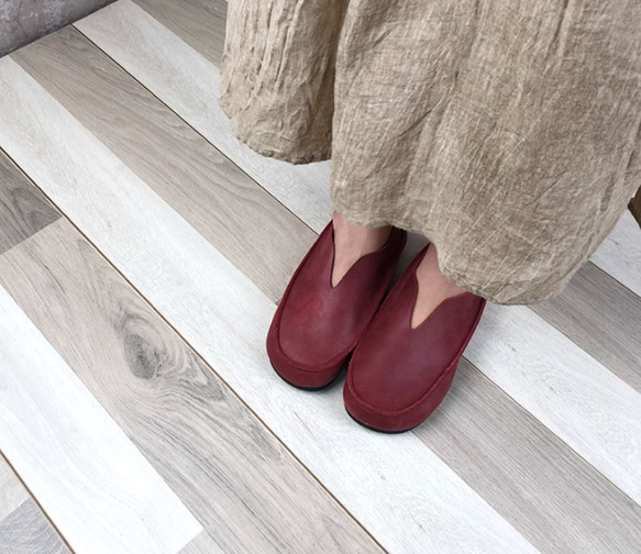 手作りの靴 母の日 本革 カジュアルフラットシューズ レディース靴 履きやすい パンプス 6枚目の画像
