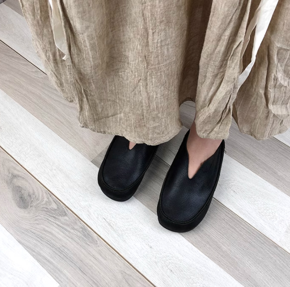 手作りの靴 母の日 本革 カジュアルフラットシューズ レディース靴 履きやすい パンプス 10枚目の画像
