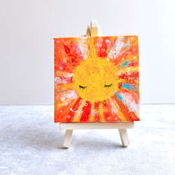【受注制作】【原画】抽象画　家族を照らす 太陽 　10cm角　キャンバス　送料無料 6枚目の画像