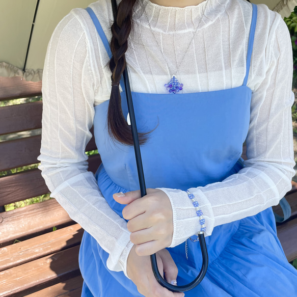 【雨を楽しむブレスレット】紫陽花　アレルギー対応サージカルステンレス 5枚目の画像