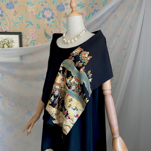 黒留袖 リメイク山水画ロングドレス ベルト付き 99035cd7bcc12f53ad9475f150ab07