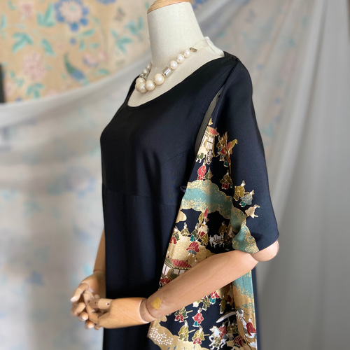 正絹 作家物 黒留袖 着物リメイク ロングドレス セミオーダー 正絹 作家物 黒留袖 着物リメイク ロングドレス セミオーダー