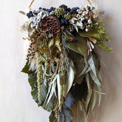 ハスの実＆グリーンイロイロ ドライフラワータペストリー ドライ