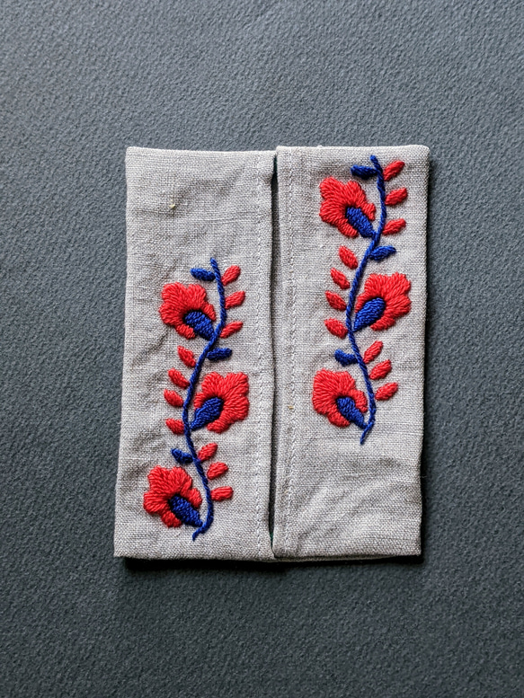 ハンガリー　パローツ地方トゥラの刺繍　ポケットティッシュケースNo.８ 1枚目の画像