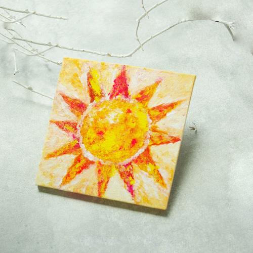 原画】抽象画 みんなをてらす太陽 10cm角 キャンバス 送料無料 絵画 La