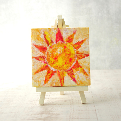 原画】抽象画 みんなをてらす太陽 10cm角 キャンバス 送料無料 絵画 La