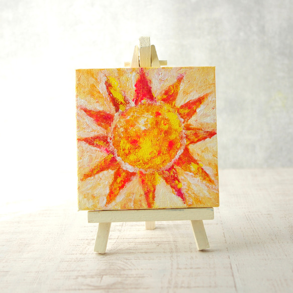 【原画】抽象画　みんなをてらす太陽 　10cm角　キャンバス　送料無料 4枚目の画像