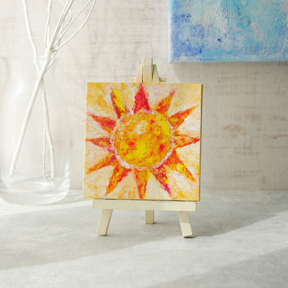 【原画】抽象画　みんなをてらす太陽 　10cm角　キャンバス　送料無料 5枚目の画像