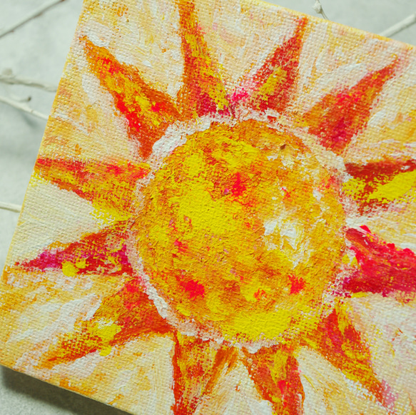 【原画】抽象画　みんなをてらす太陽 　10cm角　キャンバス　送料無料 3枚目の画像