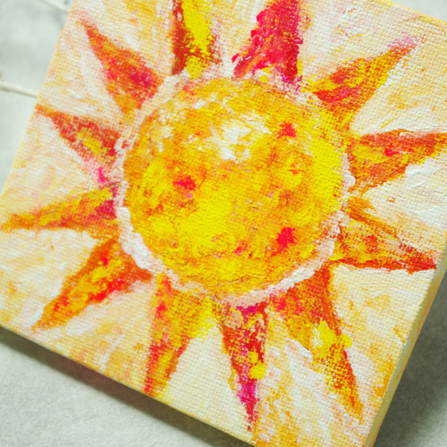 抽象画です 原画】抽象画 みんなをてらす太陽 10cm角 キャンバス 送料無料