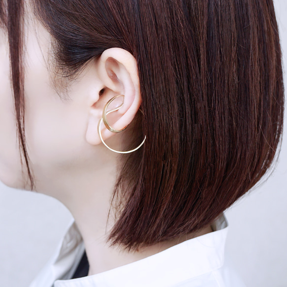 [雙耳耳夾/黃銅] 條紋耳環 黃銅雙環 第5張的照片