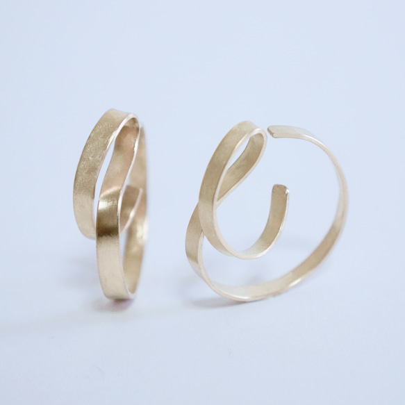 [雙耳耳夾/黃銅] 條紋耳環 黃銅雙環 第1張的照片